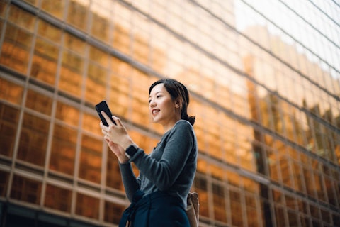 Businesswoman Using her Smartphone in the Street